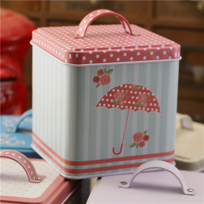 Christmas cookie tin box  with handle candy metal box