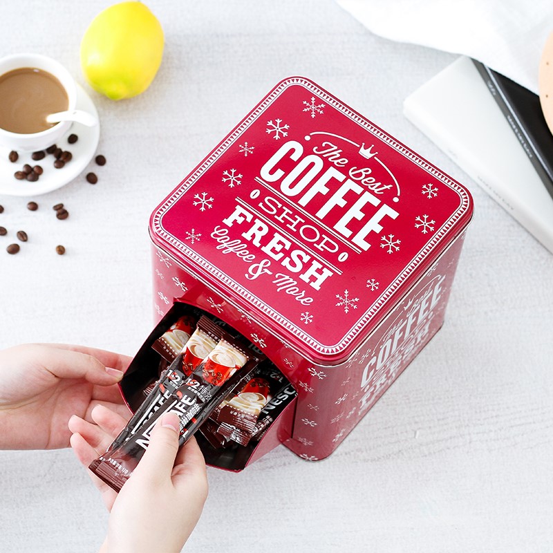 LARGE SQUARE COFFEE CANDY SNACKS TIN BOX