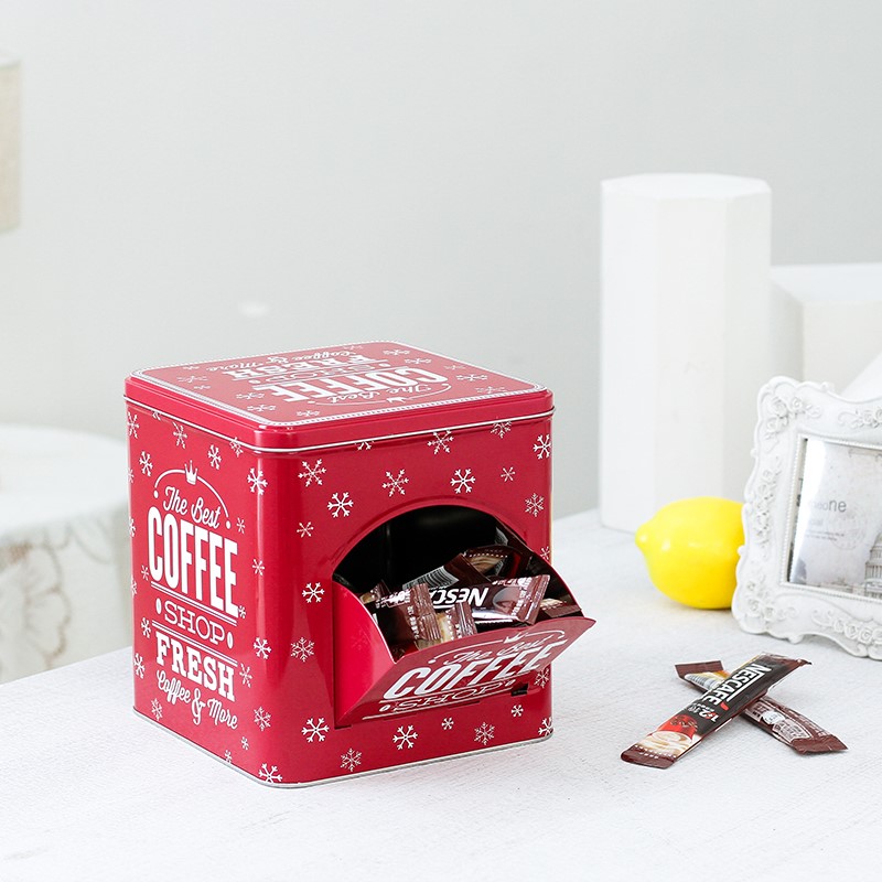 LARGE SQUARE COFFEE CANDY SNACKS TIN BOX