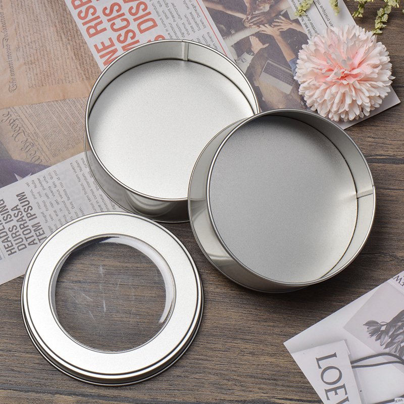 Round tin box with PVC window manufacture factory