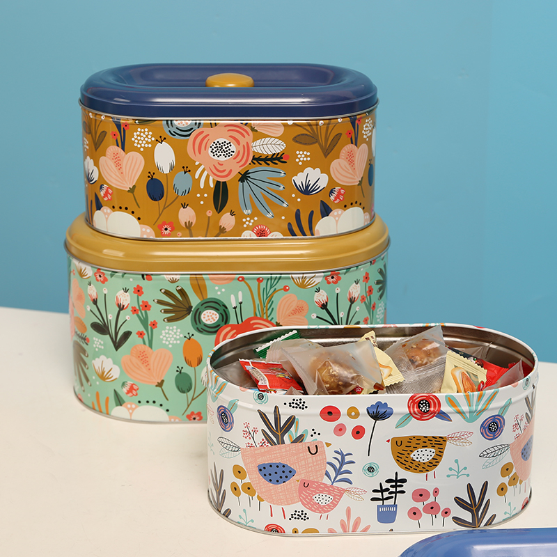 Oval Shape Cookie Tin Box in a Set of Two
