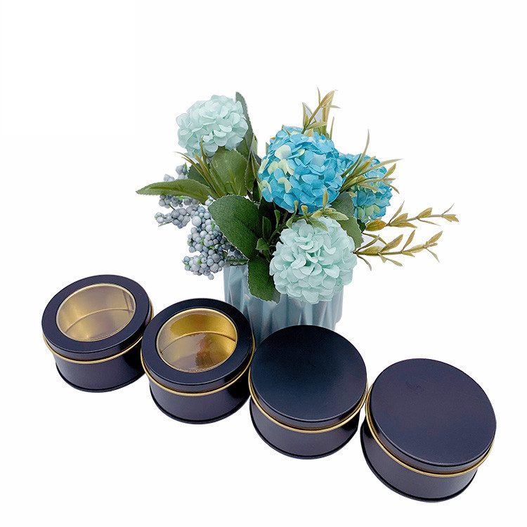 Round Candle Tin Box Small Black Antique Tin Sugar Storage Box
