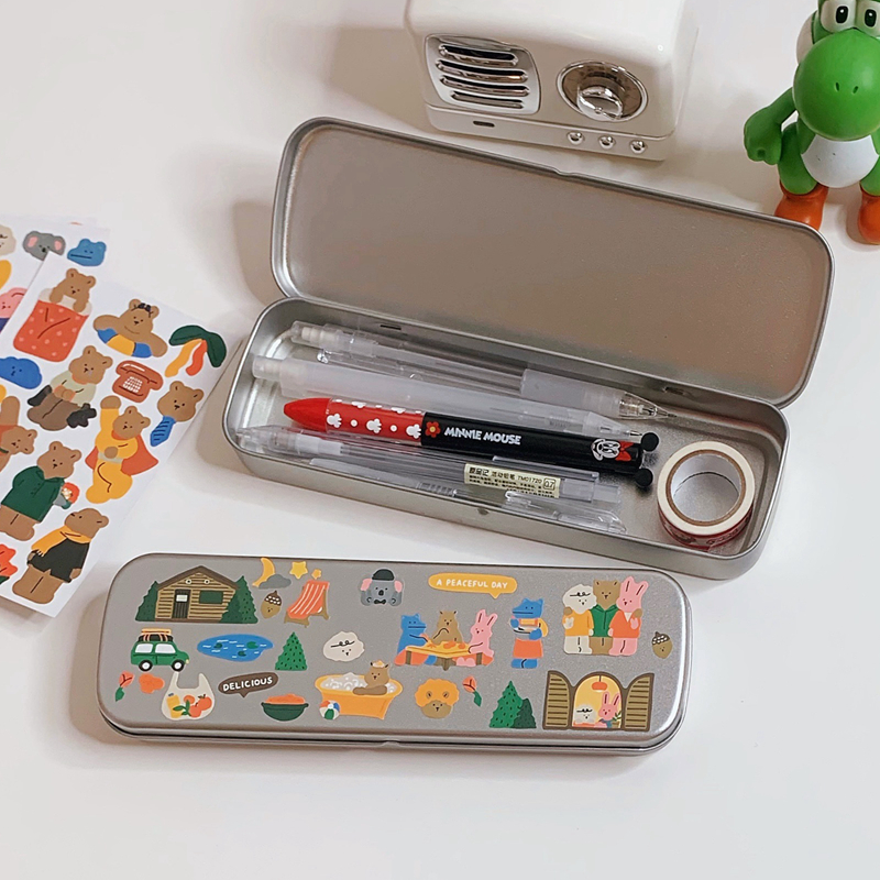 Customized Tin Pencil Box Cute Bear Handbook Pencil tin Case