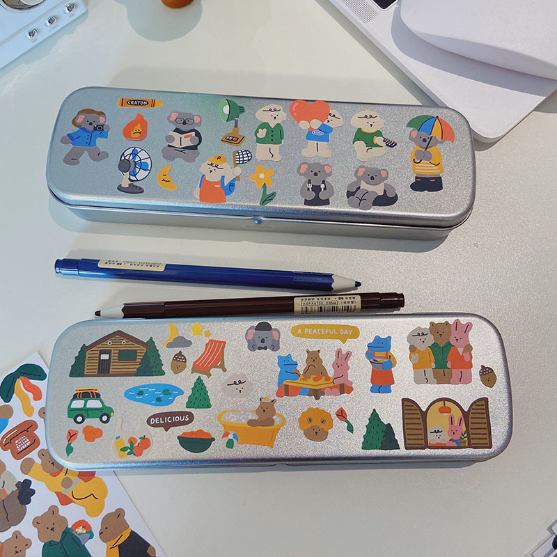 Customized Tin Pencil Box Cute Bear Handbook Pencil tin Case