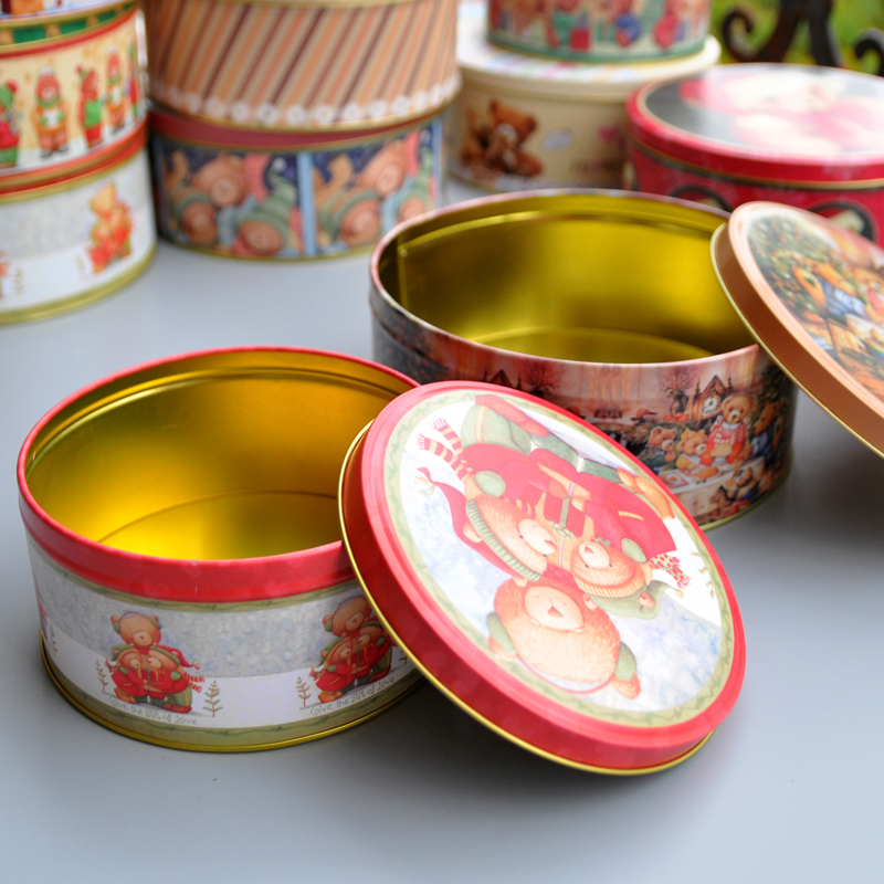 COOKIES METAL TIN BOX CHRISTMAS CANDY ROUND TIN BOX
