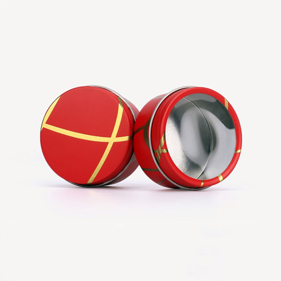 METAL TEA TIN BOX SMALL ROUND WINDOW TINS SCREW CAP BLACK TEA TIN PACKAGING