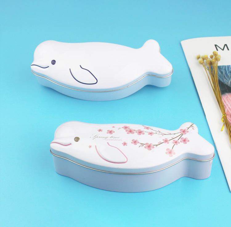 EMBOSSED BELUGA WHALE SHAPE CANDY TIN BOX
