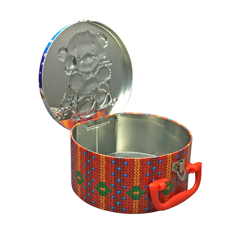 Classic semi-round shaped tin box with handle