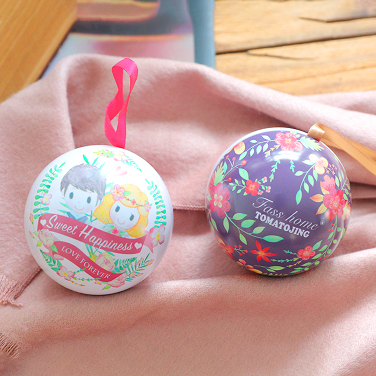 Small metal tin ball shape Christmas gift tin box