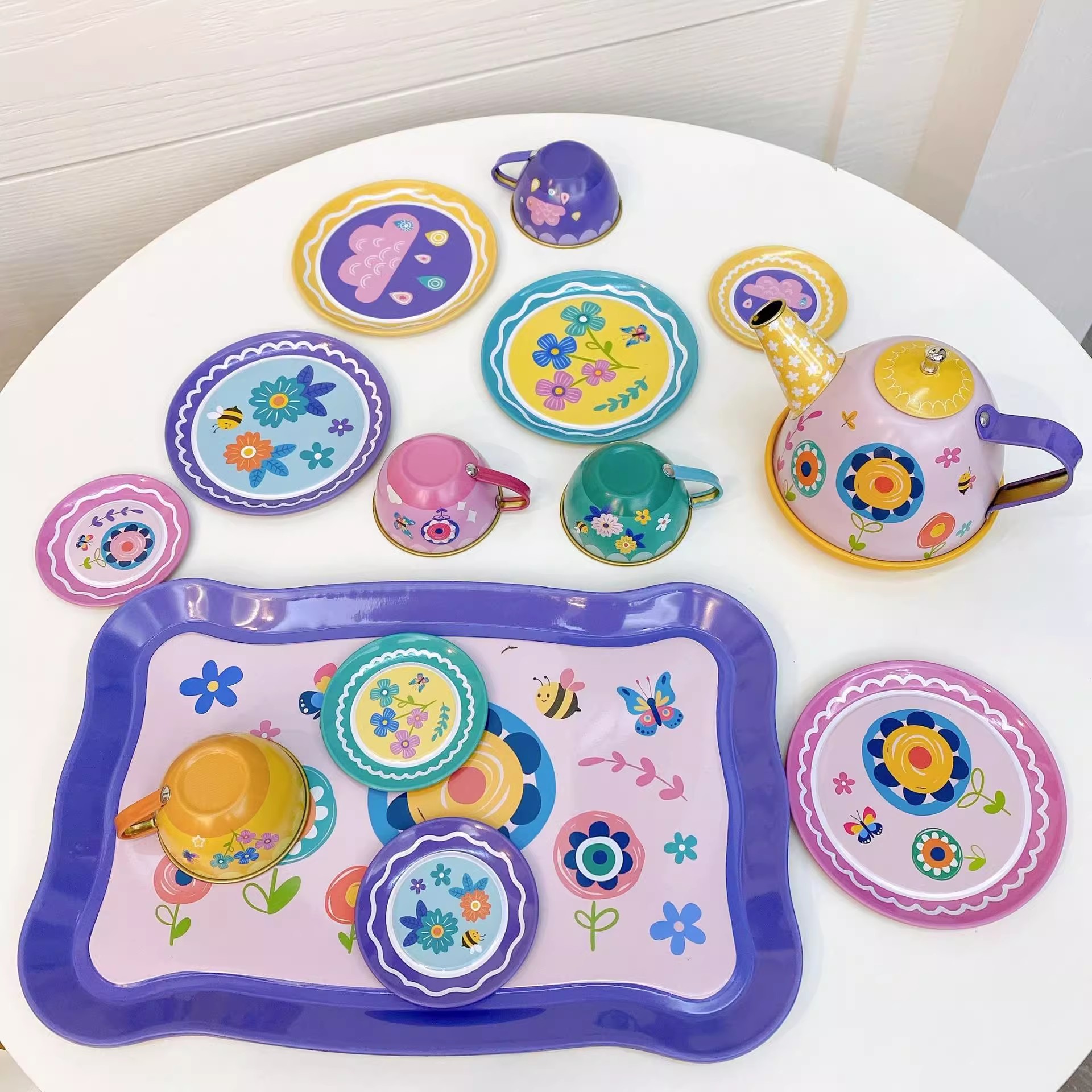 Explore the fun:Tin tea set tea party tin cups play set