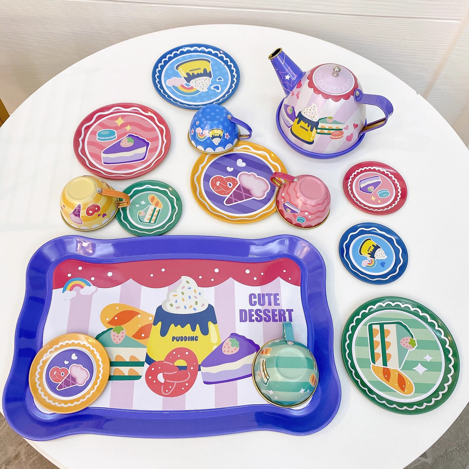 Explore the fun:Tin tea set tea party tin cups play set