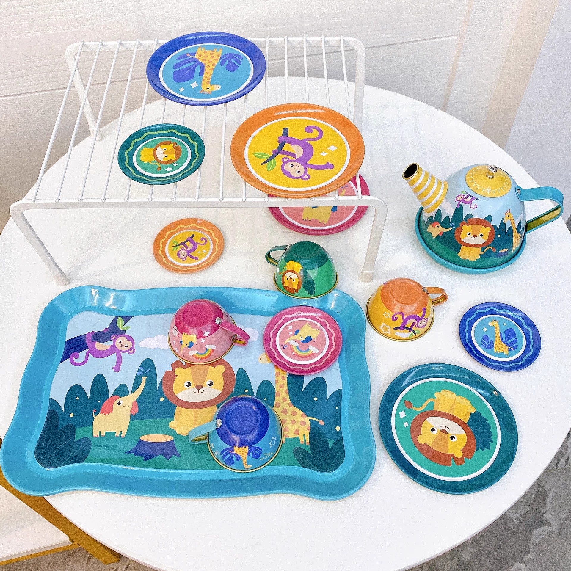 Explore the fun:Tin tea set tea party tin cups play set