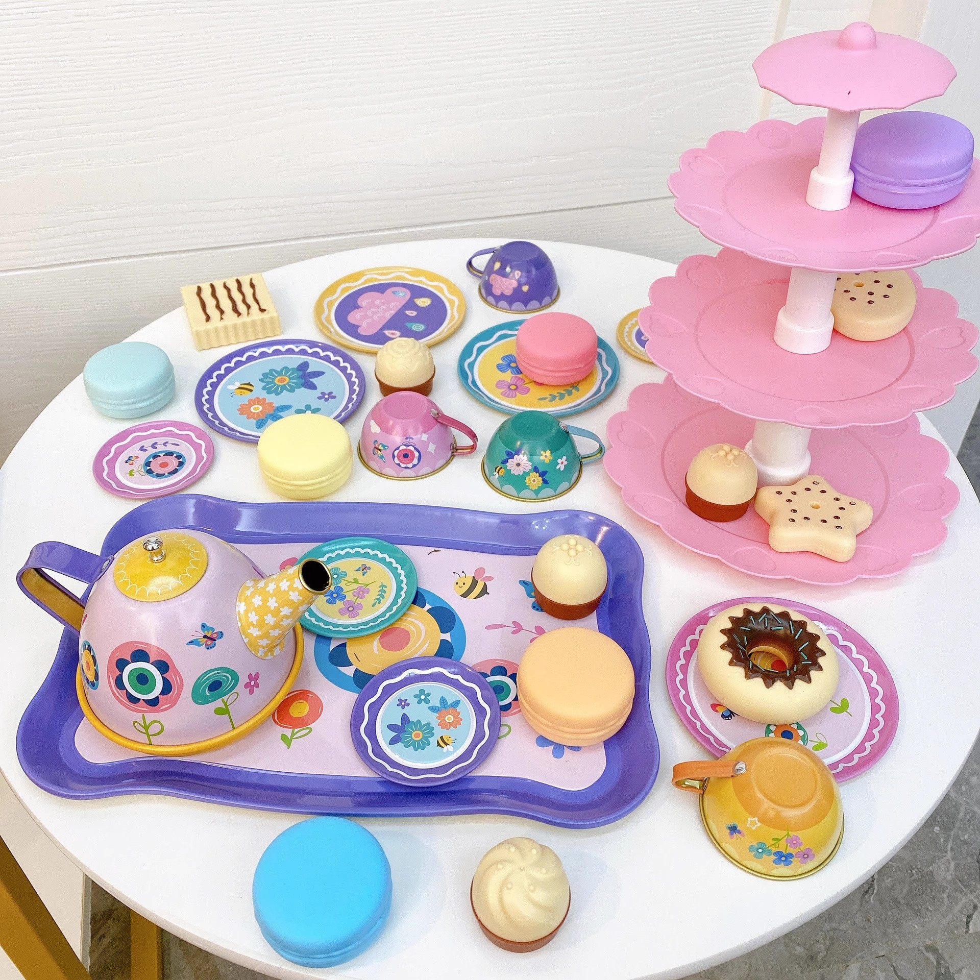 Explore the fun:Tin tea set tea party tin cups play set