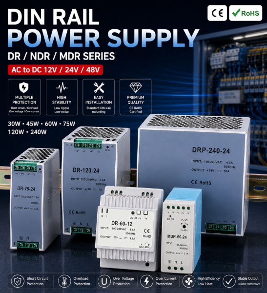 DR NDR MDR DIN Rail Switching Power Supply 12V 24V AC to DC