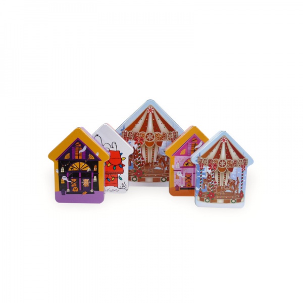 Custom Printed House Shaped Tins, Food Safe Packaging for Christmas Gifts, Corporate Gifting & Promotional Events