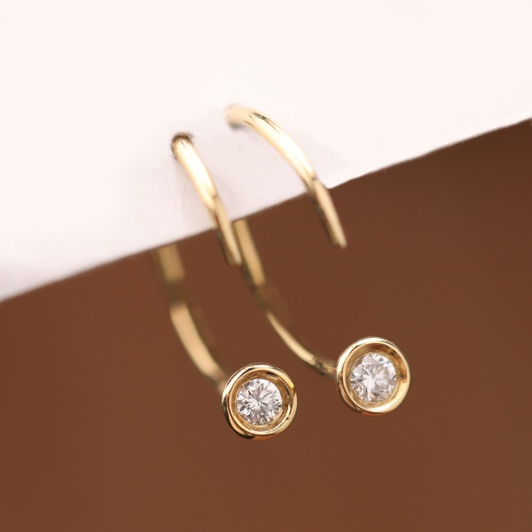 0.05ct 白色圆形主钻18K金泡泡款设计钻石耳环