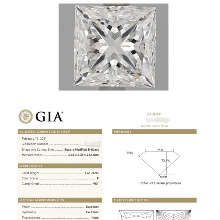 2ct Princess Cut CVD HPHT Lab Diamond