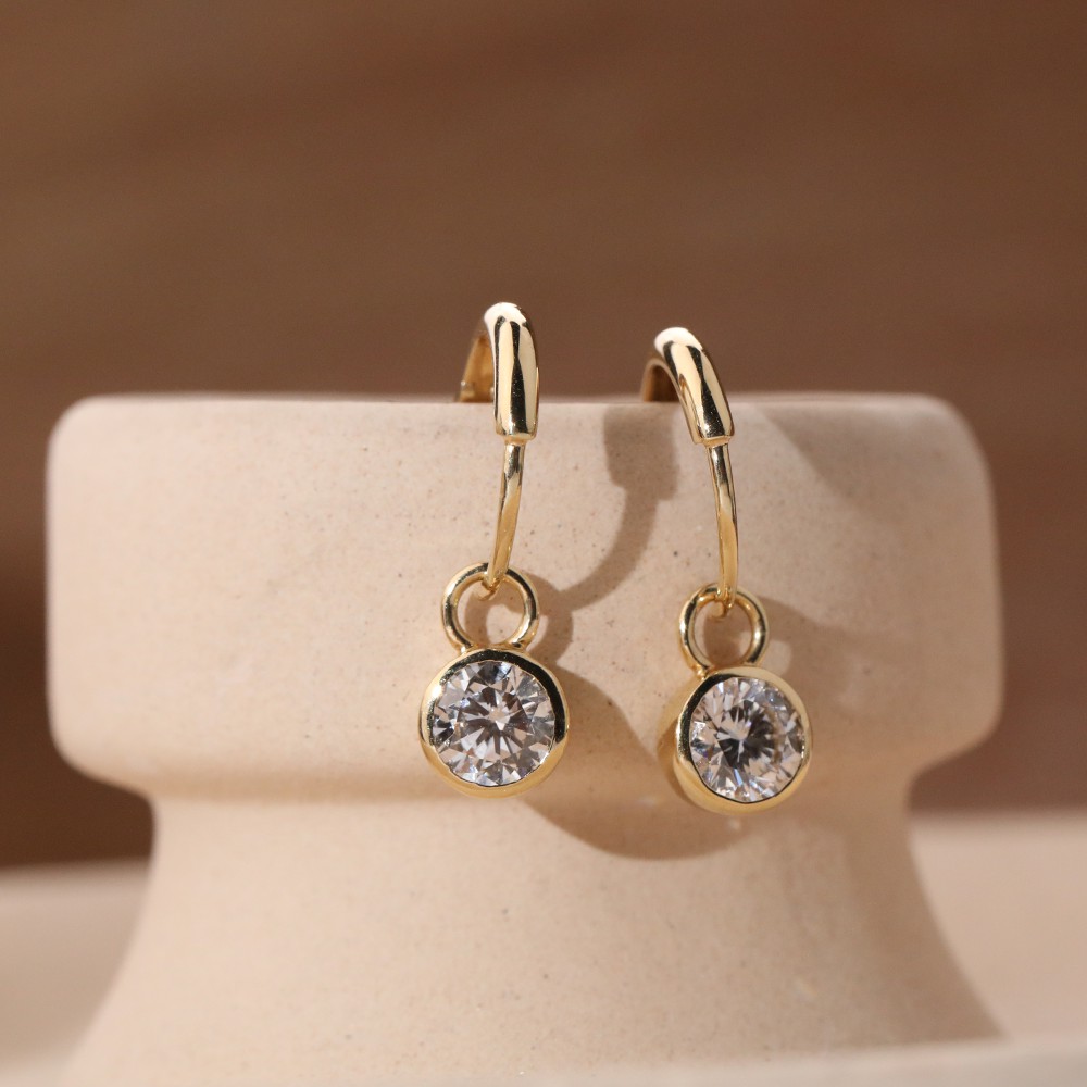 0.55ct White Round Diamond 18K Gold Bubble Design Diamond Earrings