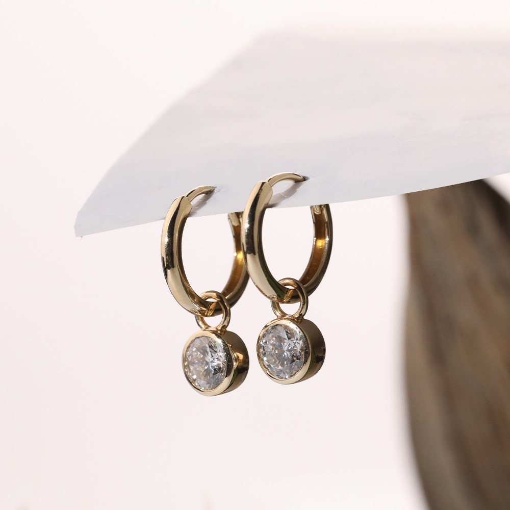 0.55ct White Round Diamond 18K Gold Bubble Design Diamond Earrings