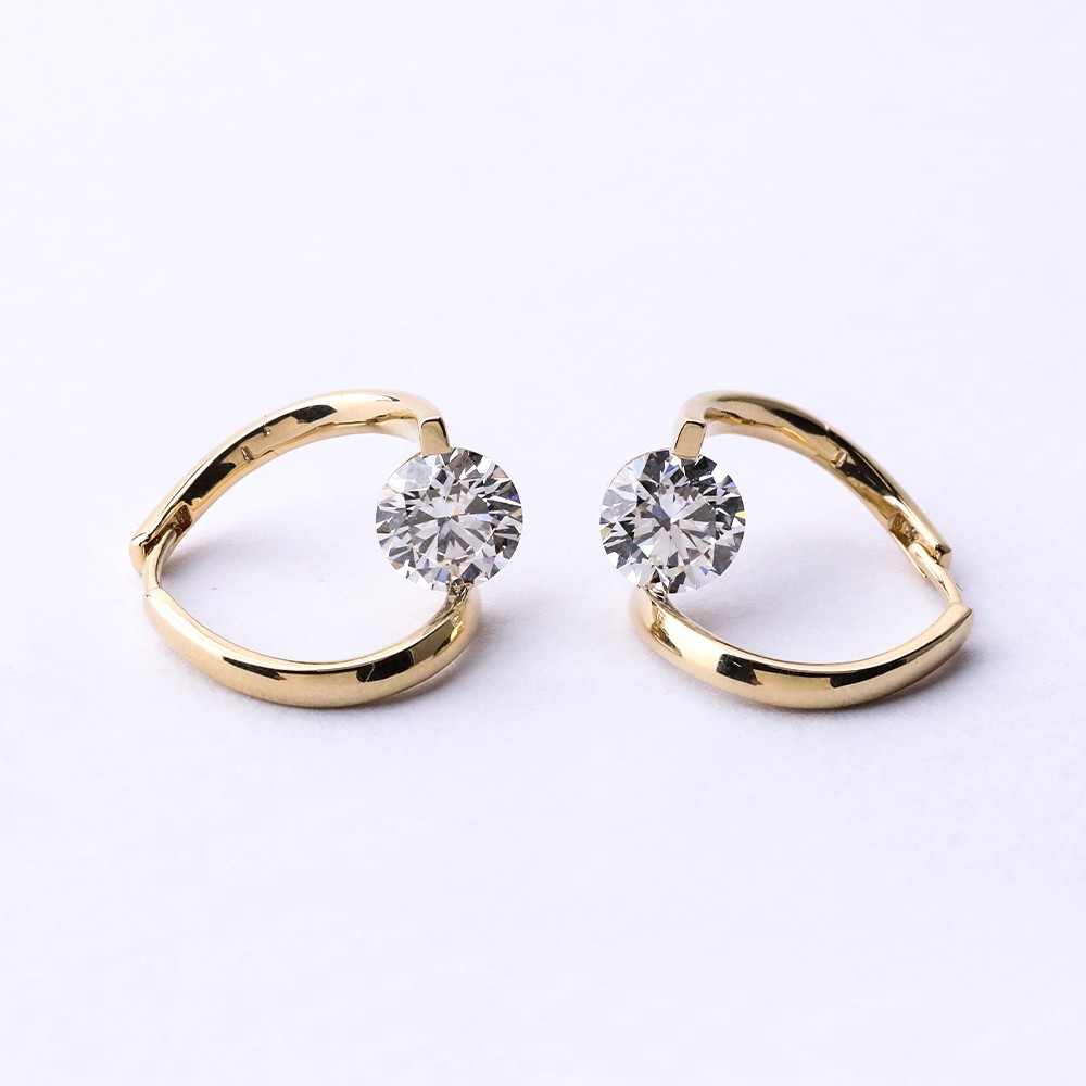 1.0ct White Round Diamond 18K Gold Designer Diamond Earrings