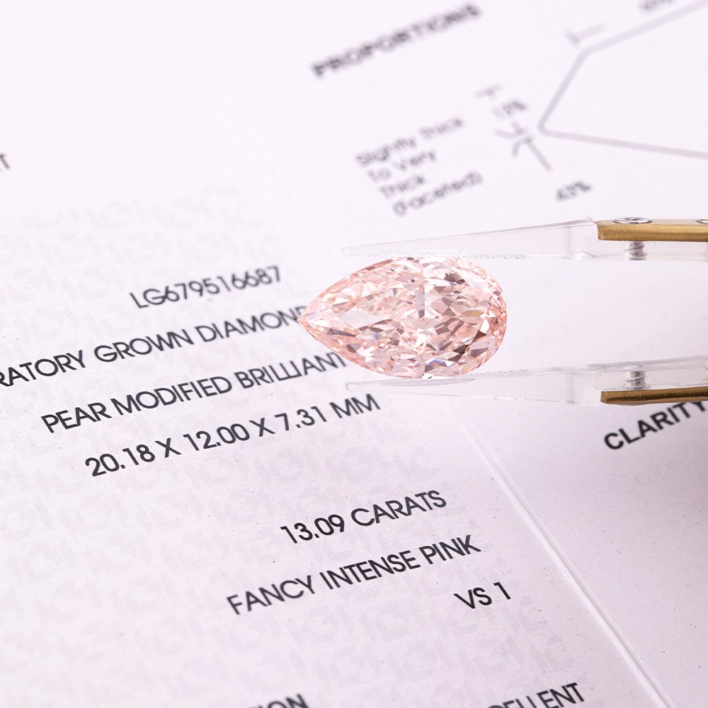 13.09ct large carat pink pear shaped IGI certificate loose diamond