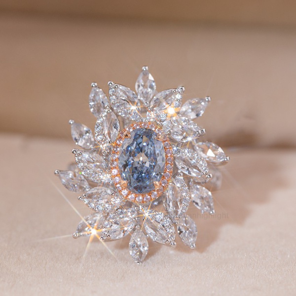 [Palace Series - Chiba] Blue Oval Main Stone Luxury Design 18K Gold Diamond Ring