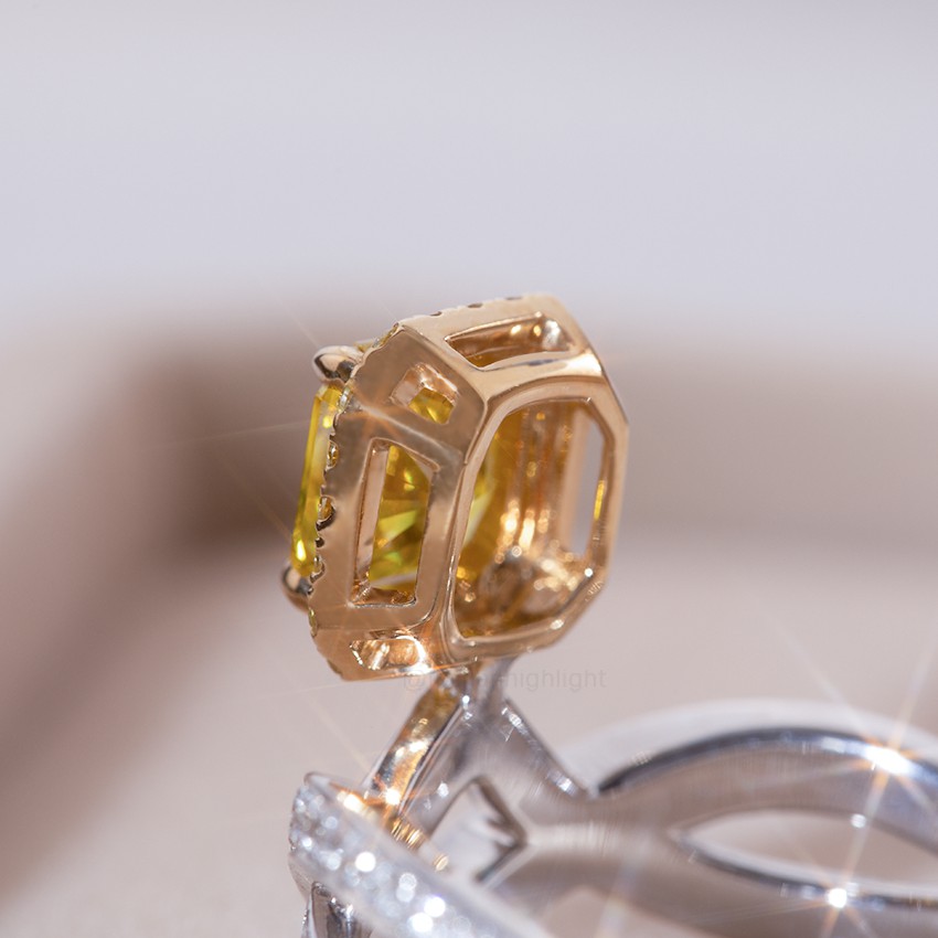[Palace Series - Lotus] Yellow Princess Square Main Stone Luxury Design 18K Gold Diamond Ring