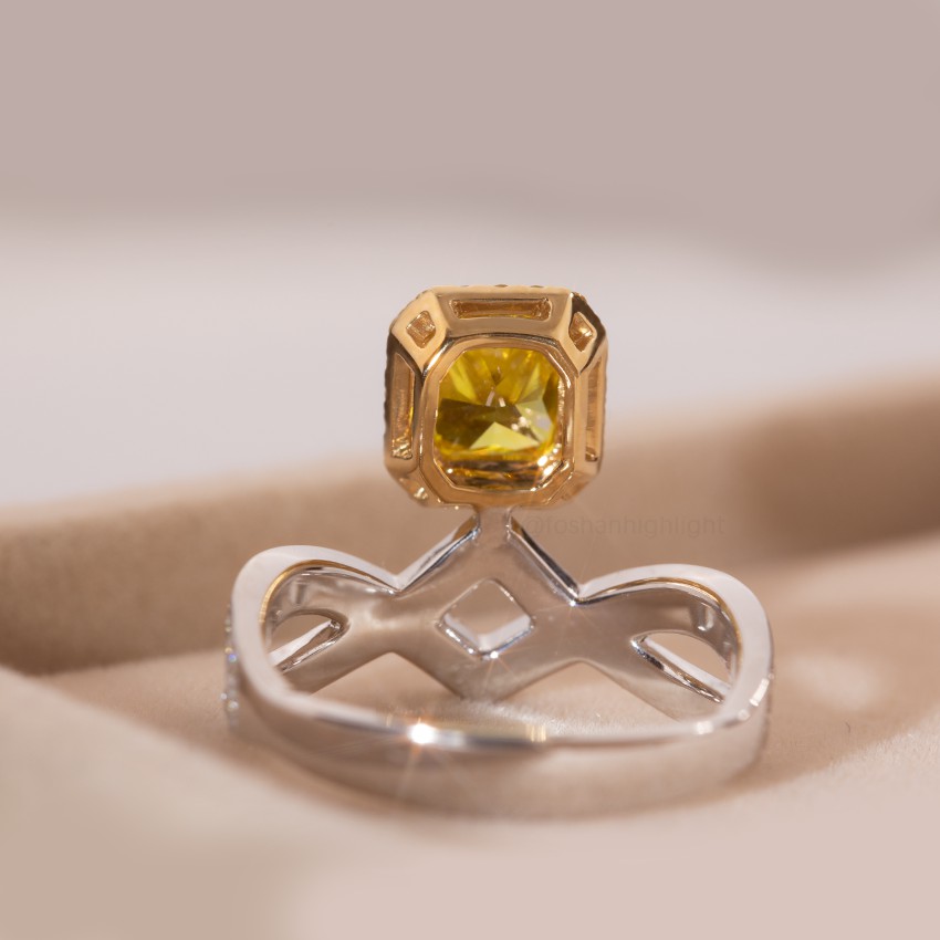 [Palace Series - Lotus] Yellow Princess Square Main Stone Luxury Design 18K Gold Diamond Ring