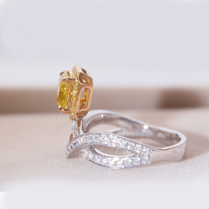 [Palace Series - Lotus] Yellow Princess Square Main Stone Luxury Design 18K Gold Diamond Ring