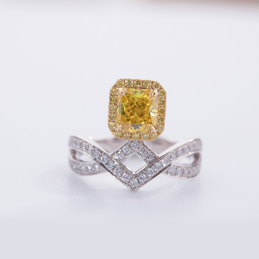 [Palace Series - Lotus] Yellow Princess Square Main Stone Luxury Design 18K Gold Diamond Ring