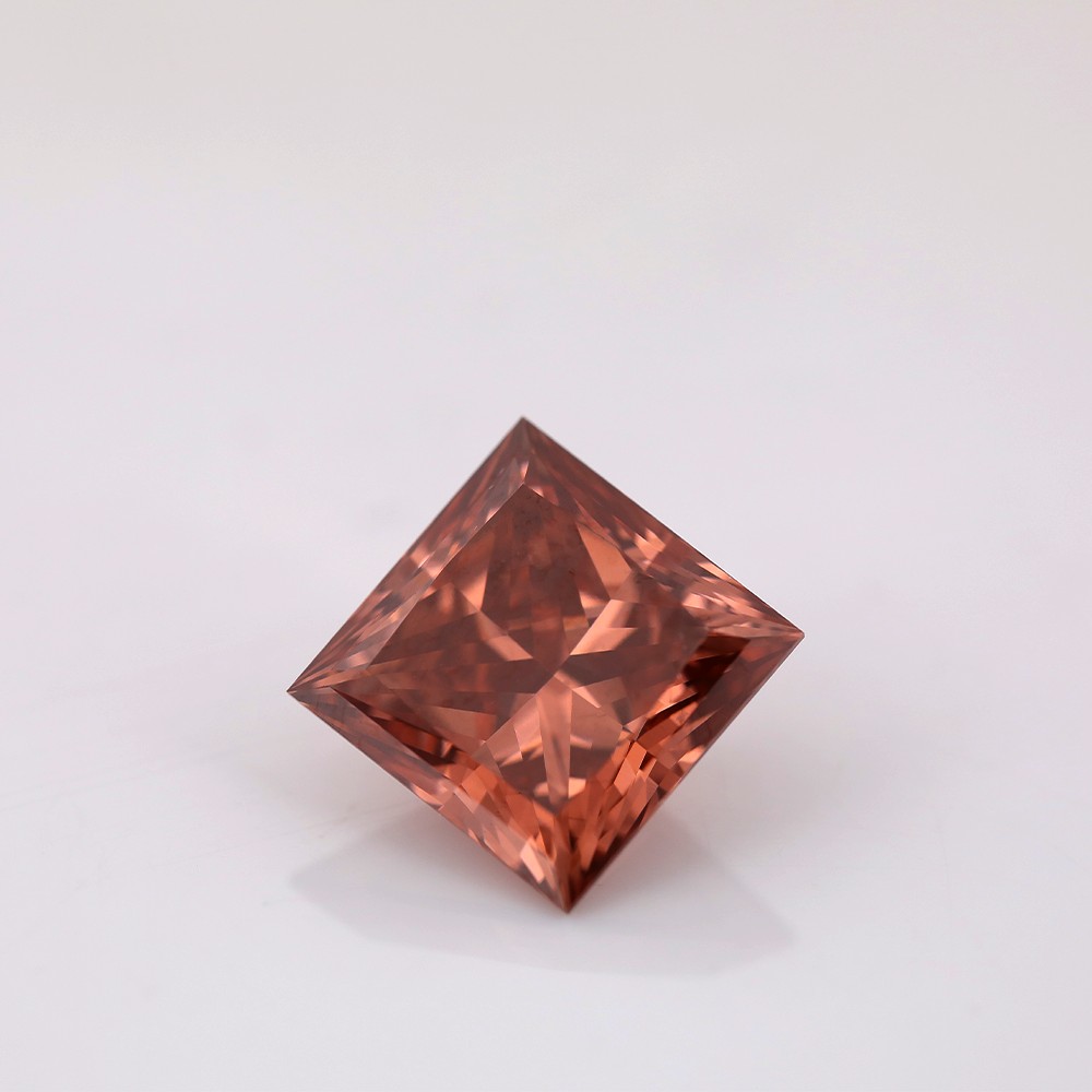 6.51ct Rose-red Orange Princess Cut CVD Diamond