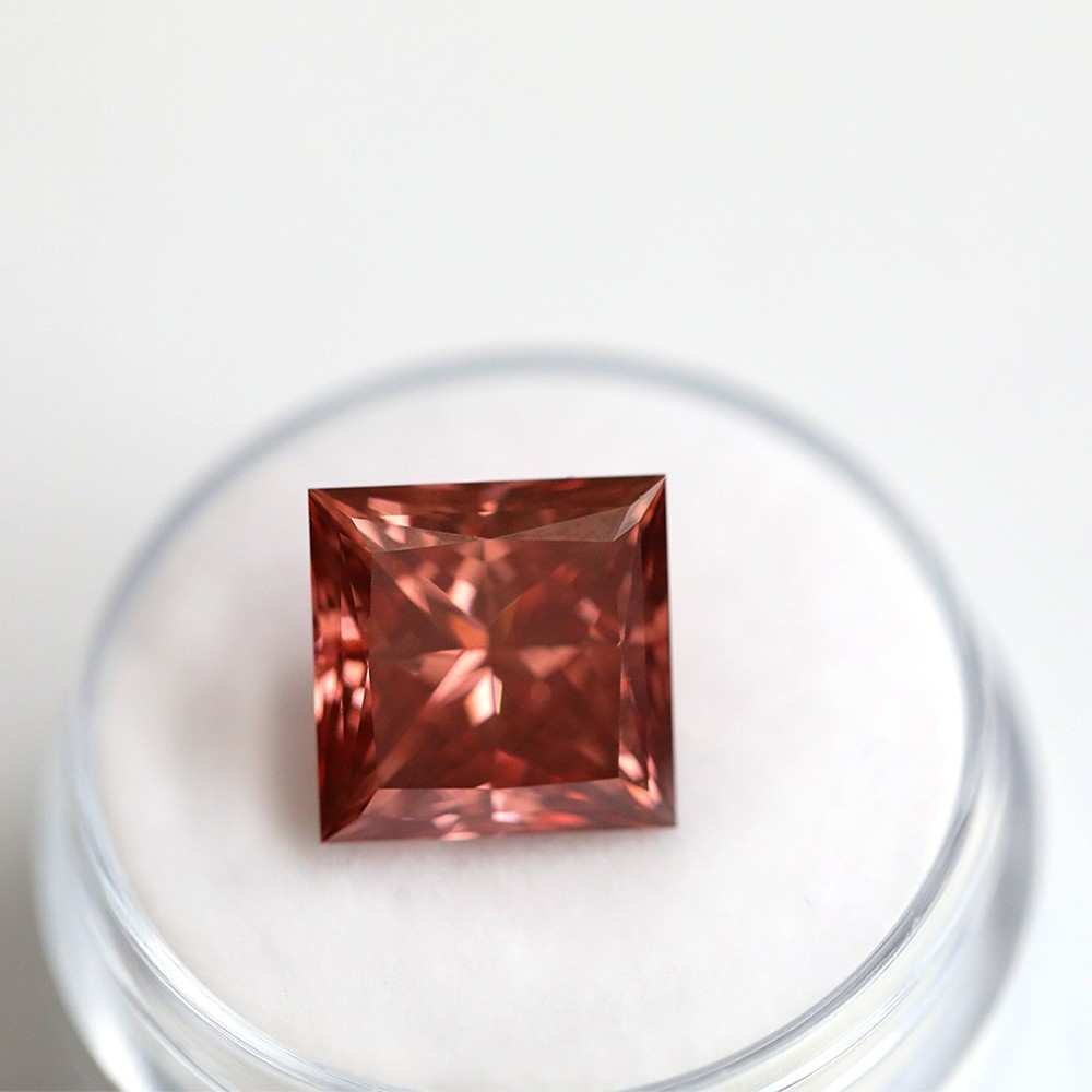 6.51ct Rose-red Orange Princess Cut CVD Diamond