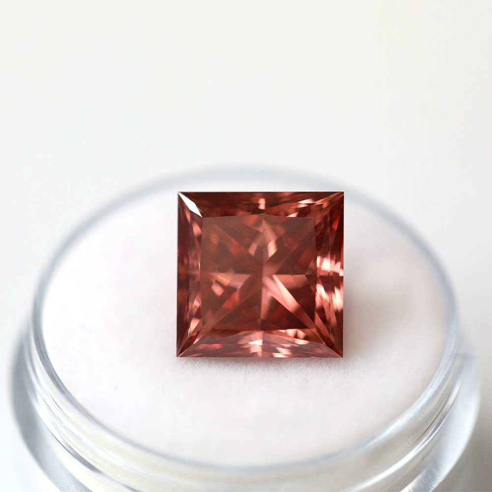 6.51ct Rose-red Orange Princess Cut CVD Diamond