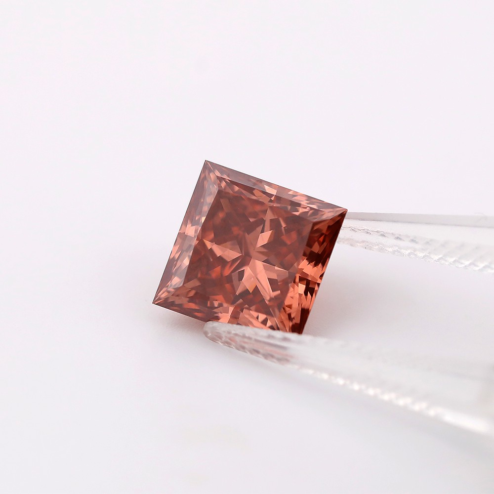 6.51ct Rose-red Orange Princess Cut CVD Diamond