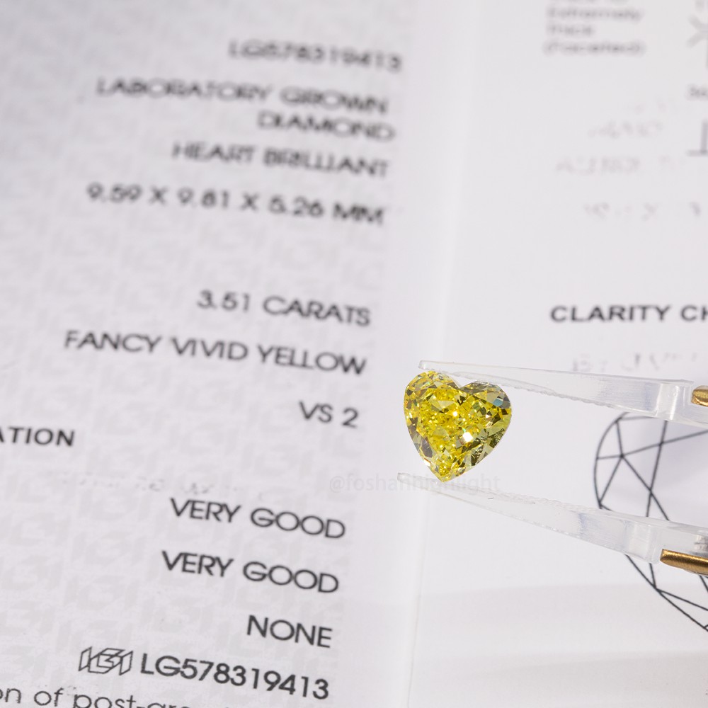 3.51ct Fancy Vivid Yellow Heart-Shaped CVD Diamond