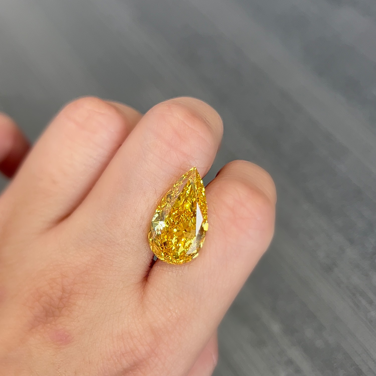 11.26ct Large Carat Fancy Vivid Yellow Pear Shape CVD Diamond