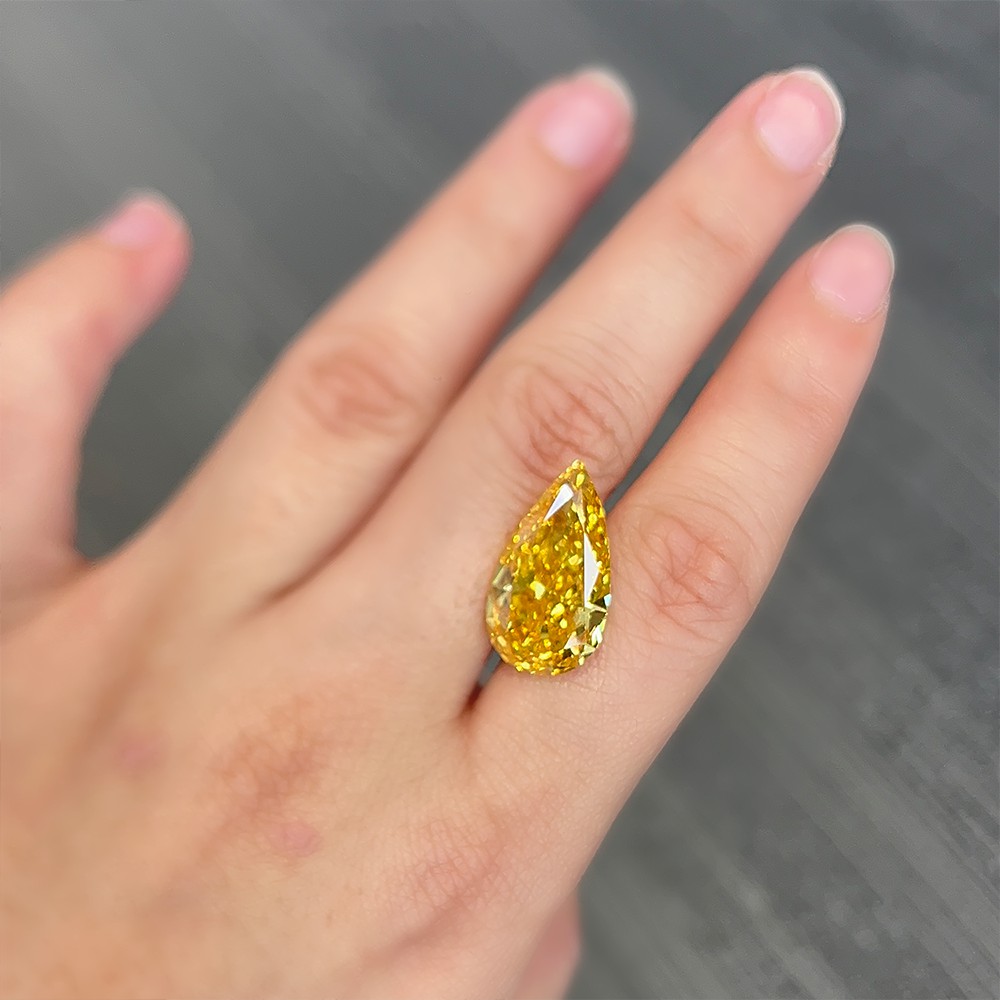 11.26ct Large Carat Fancy Vivid Yellow Pear Shape CVD Diamond