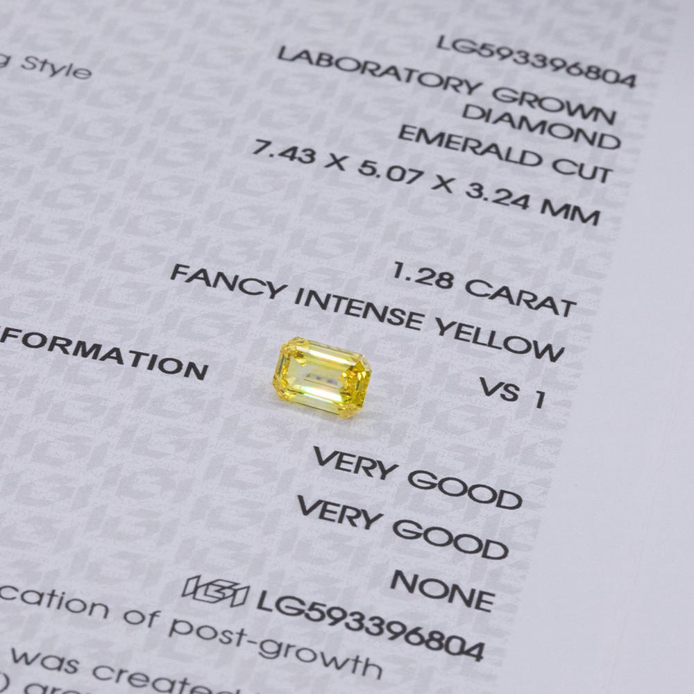 1.28ct Fancy Intense Yellow Emerald-shaped CVD Diamond