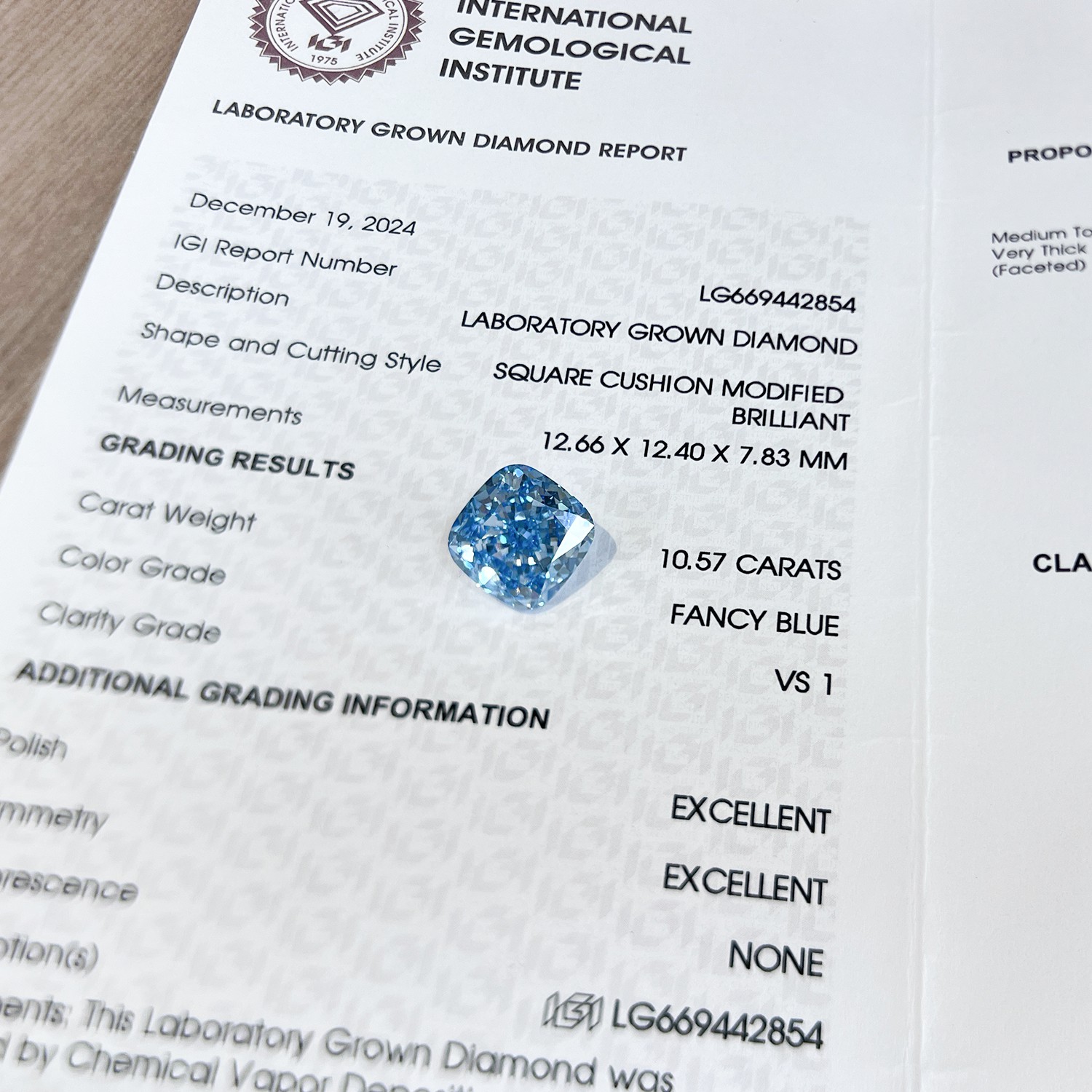 10.57ct Large Blue Cushion Shape CVD Diamond