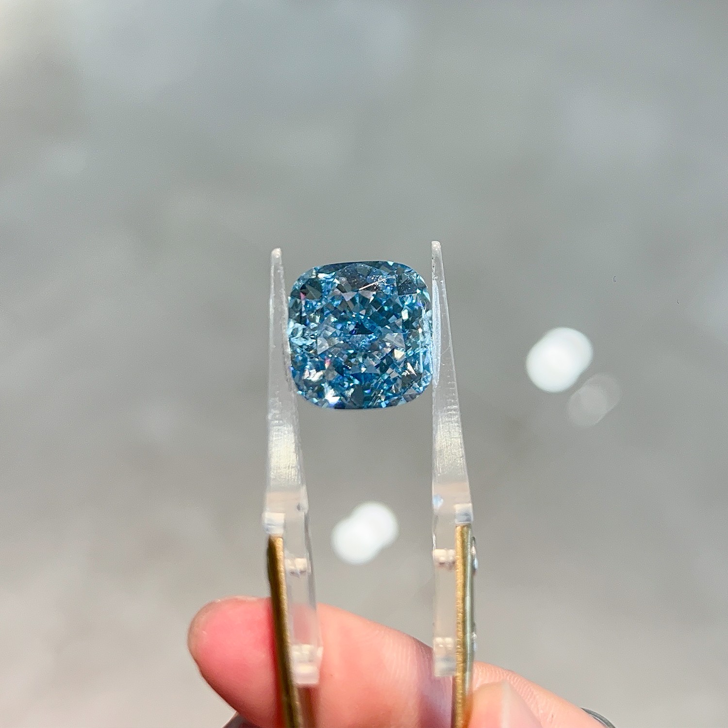 10.57ct Large Blue Cushion Shape CVD Diamond