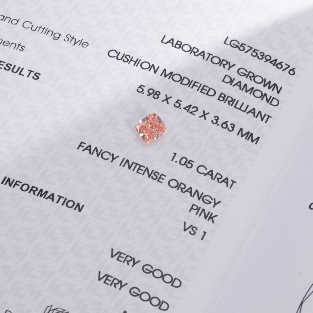 1.05ct Fancy Intense Orangy Pink Cushion-shaped CVD Diamond