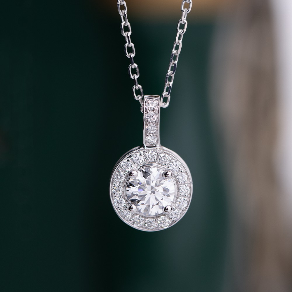 1ct collar de diamantes blancos redondos de 18k de diamantes de oro