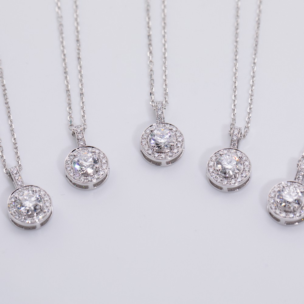 1ct collar de diamantes blancos redondos de 18k de diamantes de oro