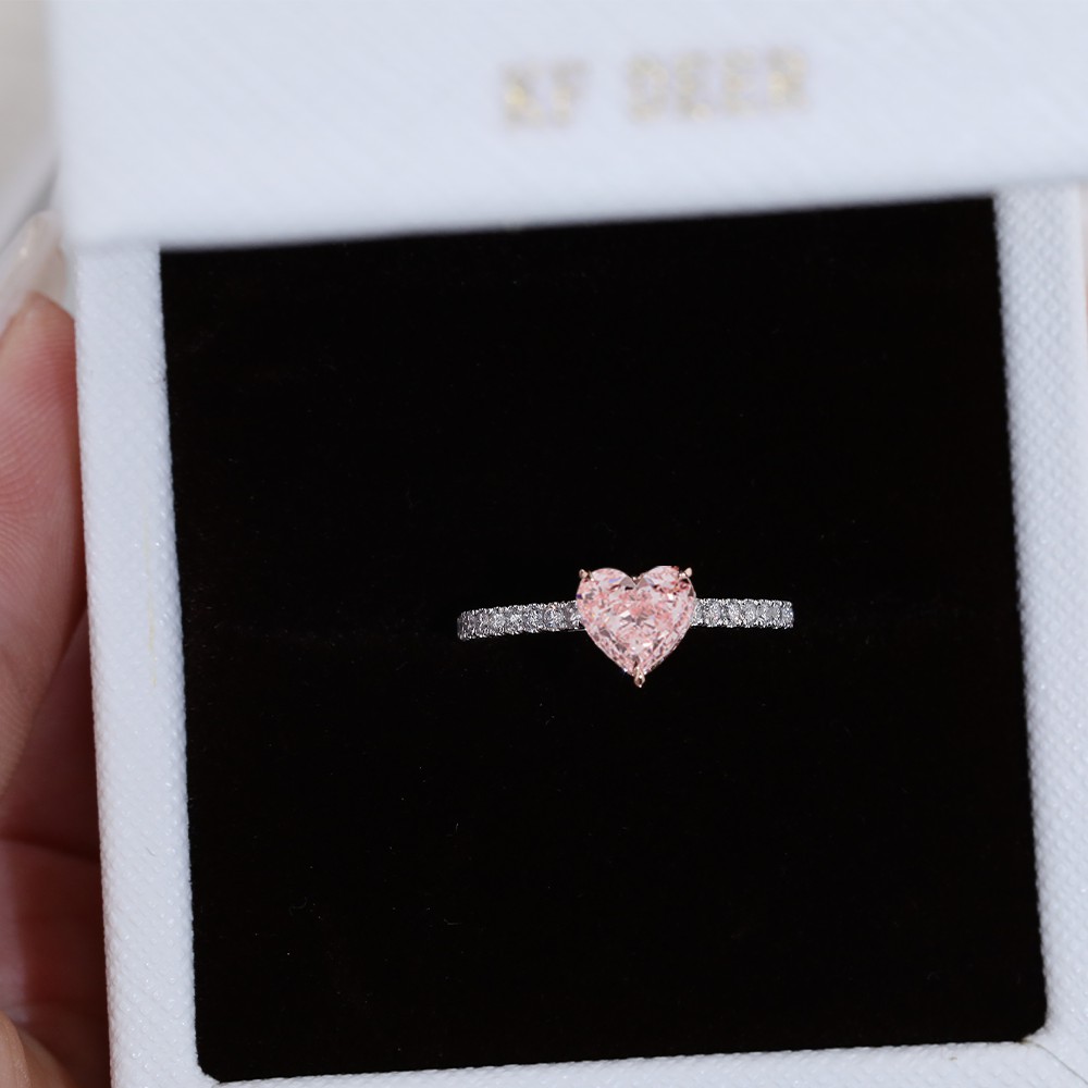 1.032ct diamante principal en forma de corazón rosa diamante clásico brazo de anillo incrustado diamante anillo de diamante
