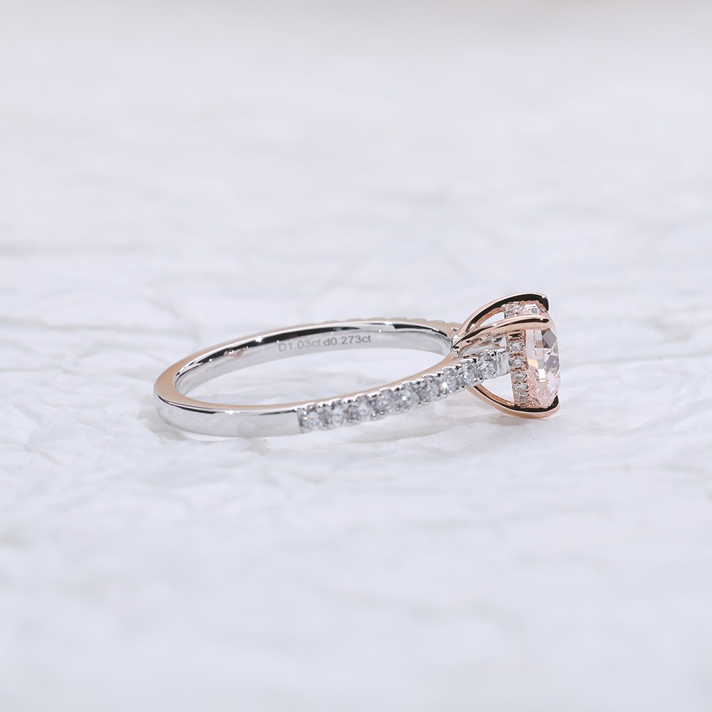 1.032ct diamante principal en forma de corazón rosa diamante clásico brazo de anillo incrustado diamante anillo de diamante