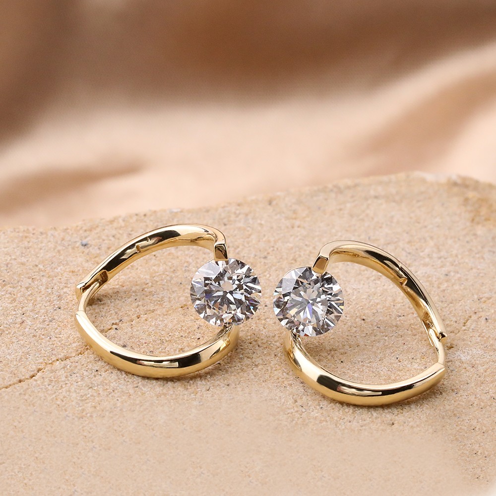 1.0ct blanco redondo diamante 18K oro diseñador diamante pendientes