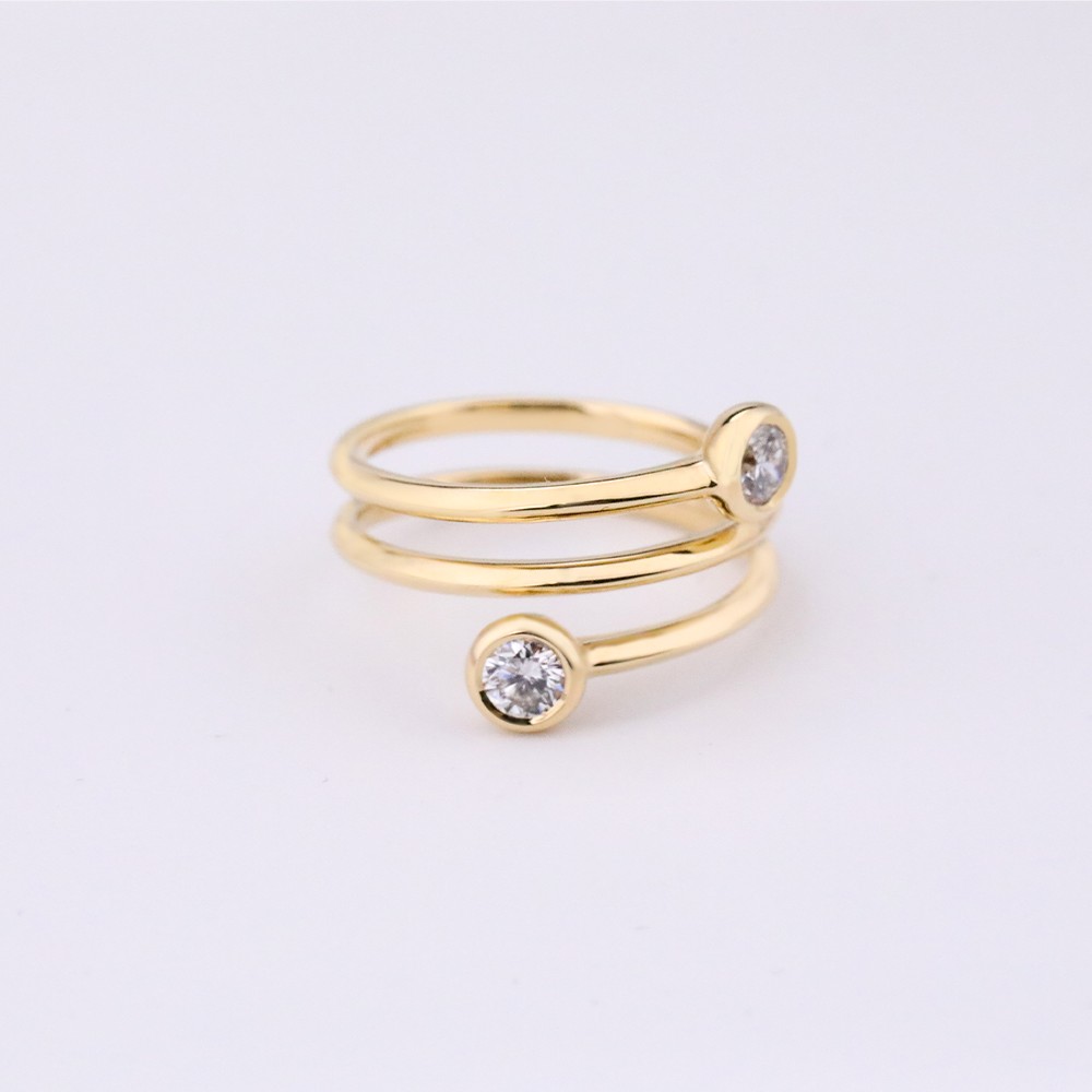 0,42 cm diamante redondo blanco 18k anillo de diamante de doble burbuja de oro