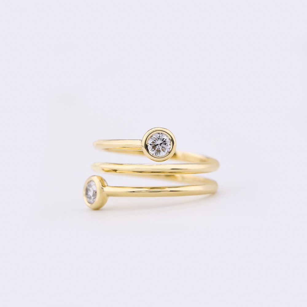 0,42 cm diamante redondo blanco 18k anillo de diamante de doble burbuja de oro