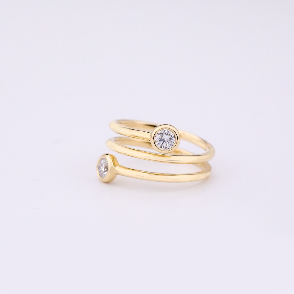 0,42 cm diamante redondo blanco 18k anillo de diamante de doble burbuja de oro