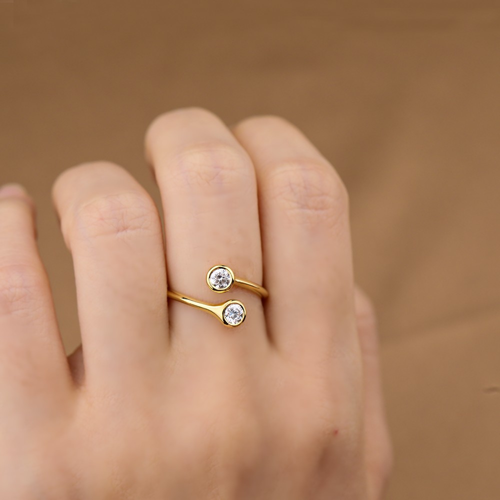 0,42 quilates de diamantes redondos blancos principales de 18 K de oro anillo de diamante de burbuja redonda única